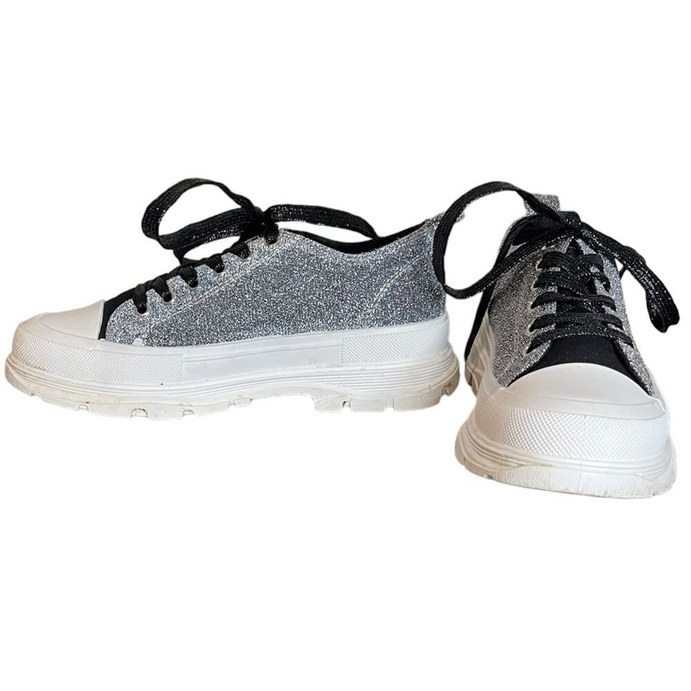 TRUE RELIGION Janis Black Glitter Chunky Sneaker Lace Up Women's Size‎ 6 - Picture 3 of 10